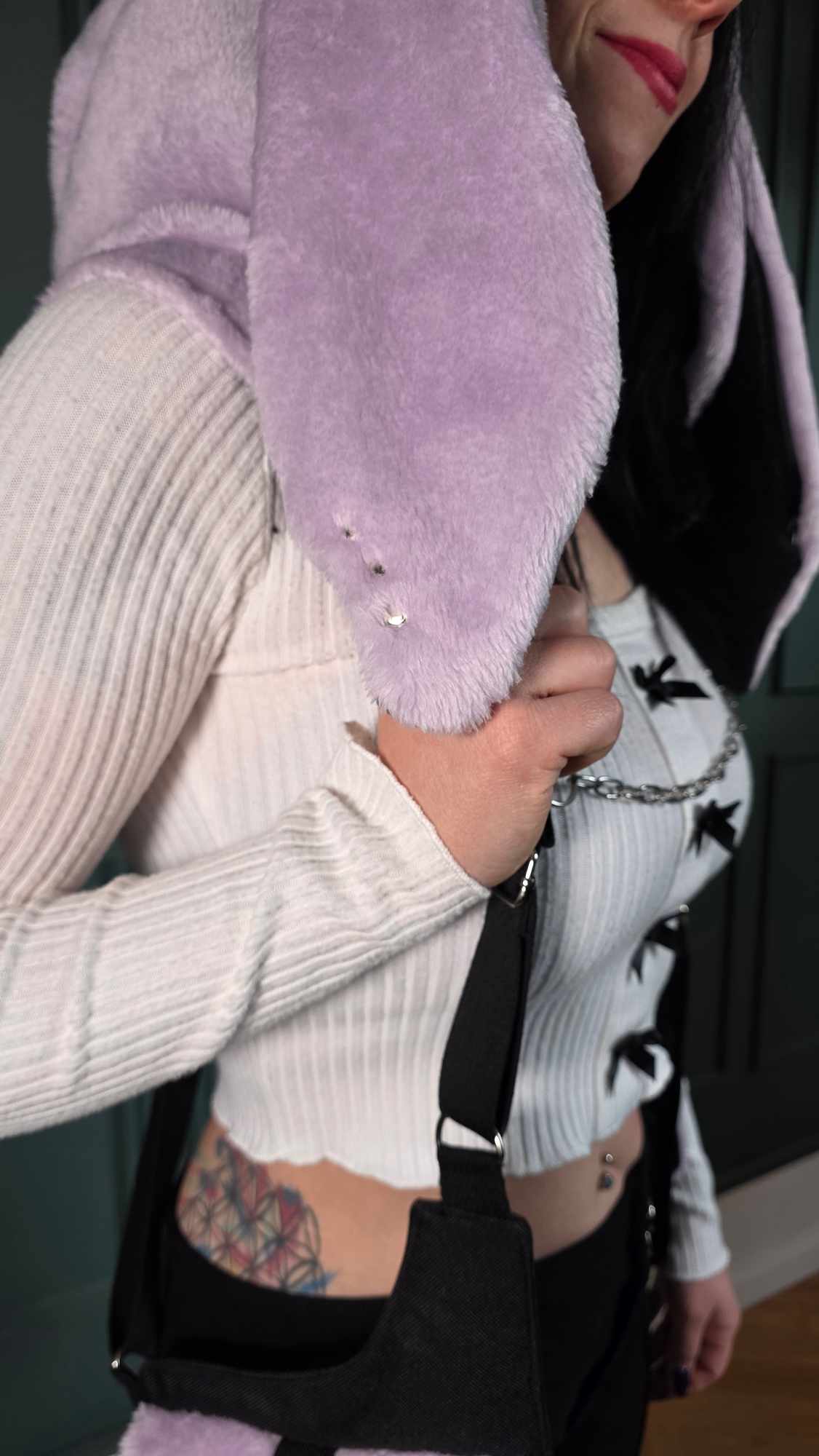 AB1.3 Pierced Bunny Holster Bag, lilac/black reversible Hood