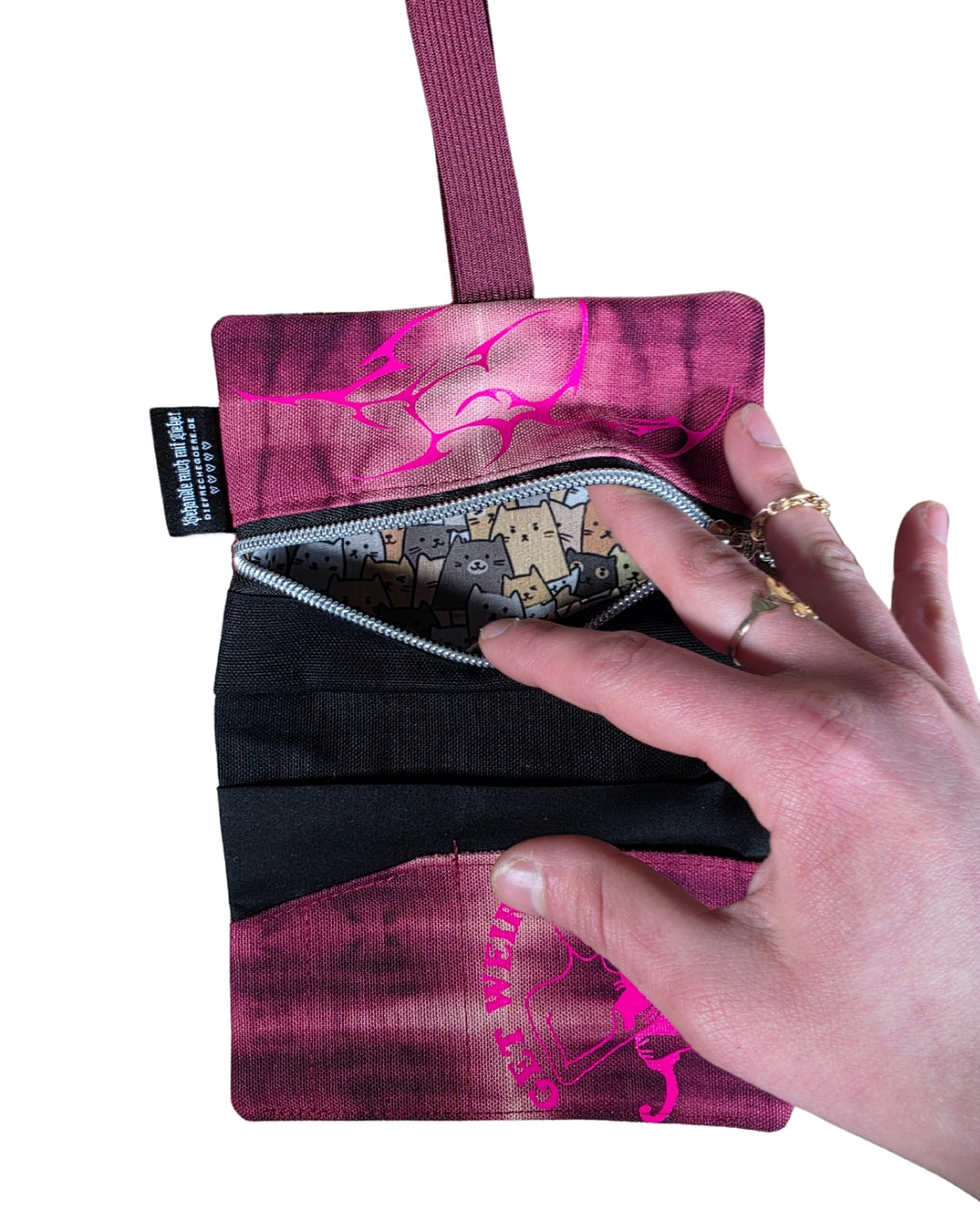 Batik „Tribals" Tabaktasche Bordeaux mit reflecteffect und neon