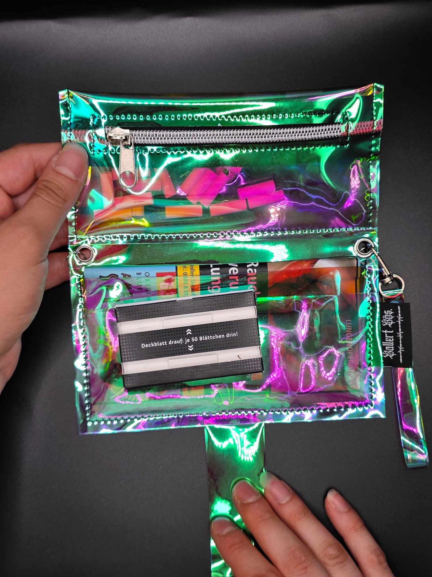 Vinyl Tabaktasche, Transparent, regenbogen-rosa