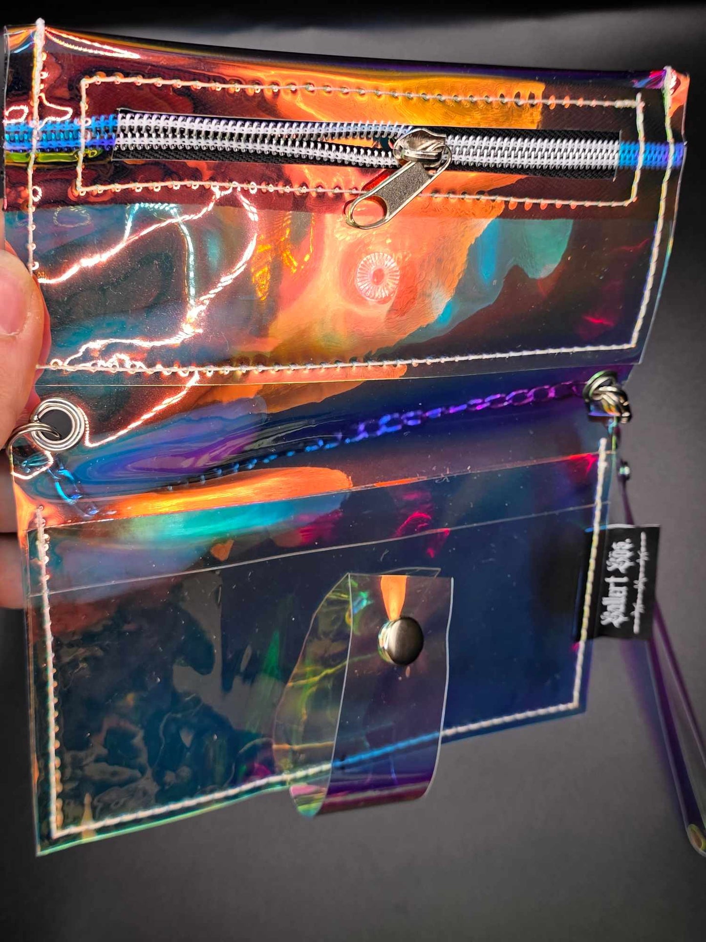 Vinyl Tabaktasche, Transparent, regenbogen-blau