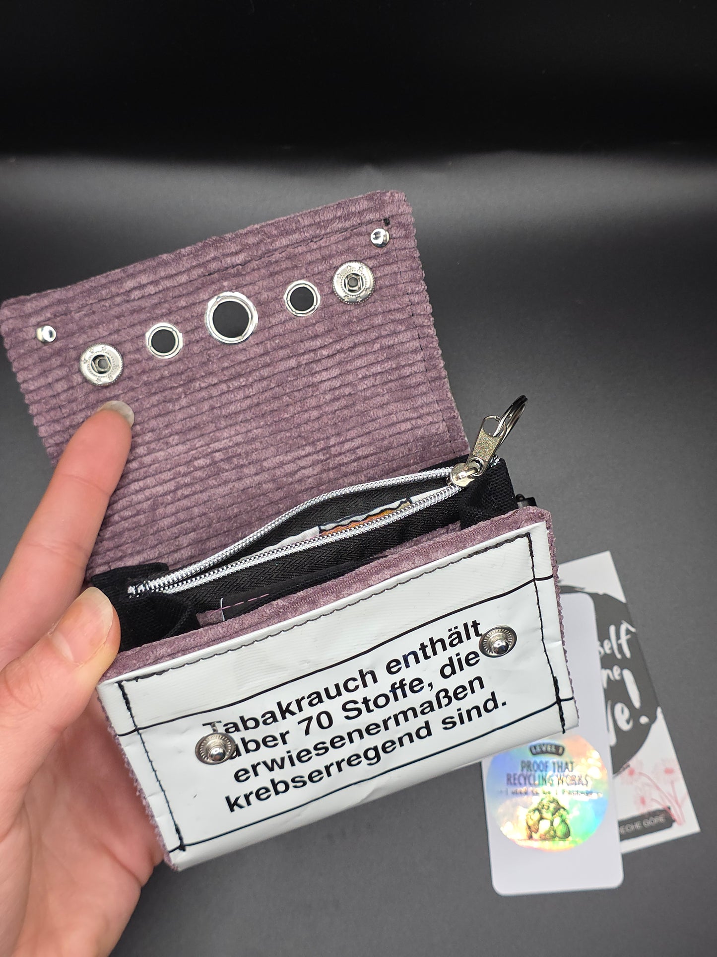 9.3 wallet, upcycled, white cats