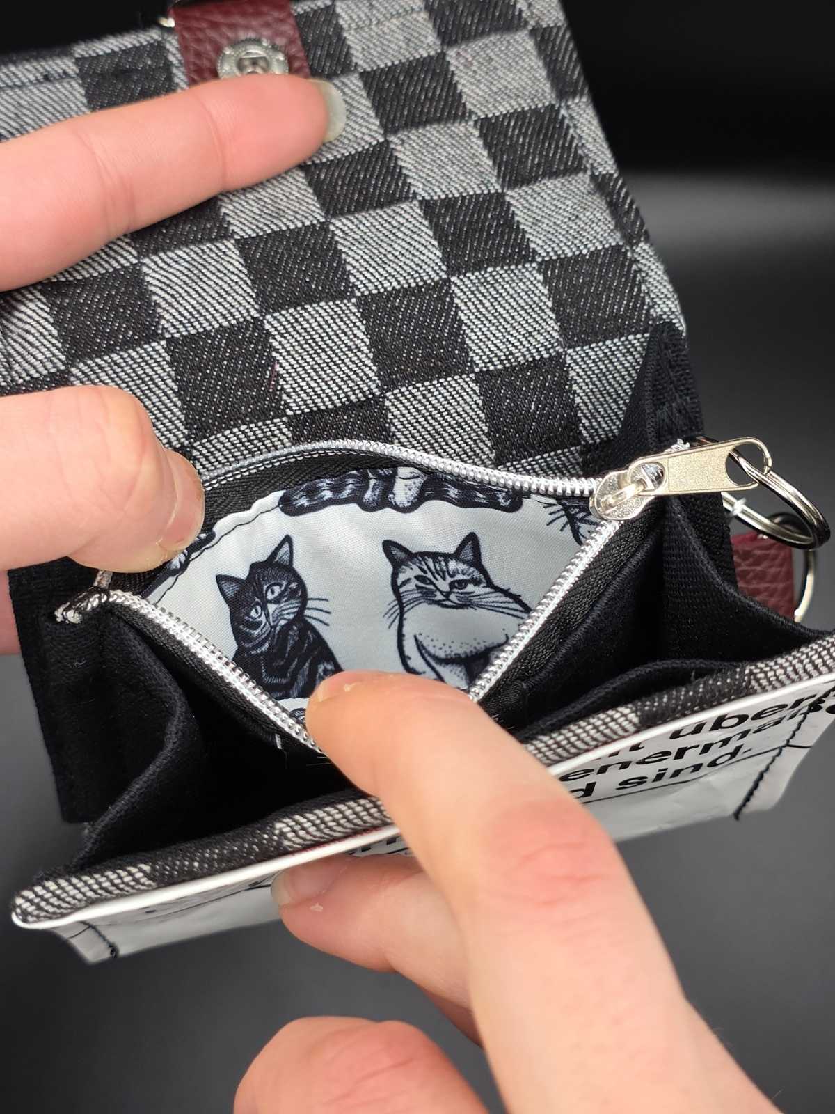9.5 wallet, upcycled, b&amp;w cats