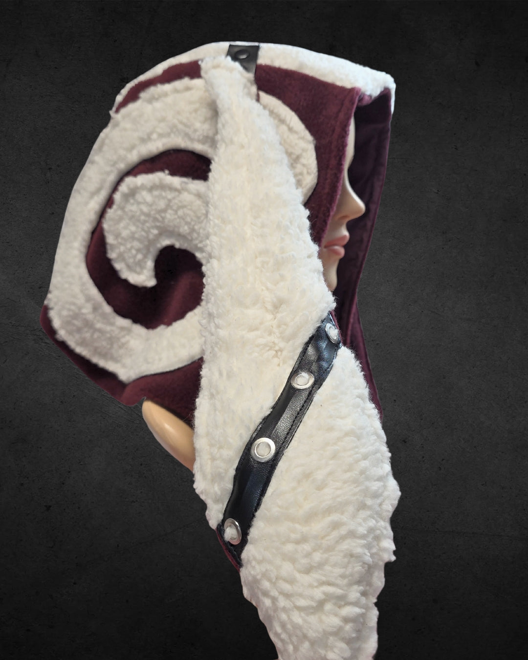 2.1 Bunny Hood, red fleece, white teddy spiral, puffy ears