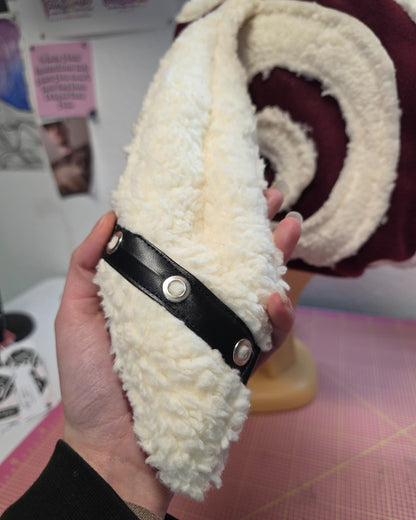 2.1 Bunny Hood, red fleece, white teddy spiral, puffy ears