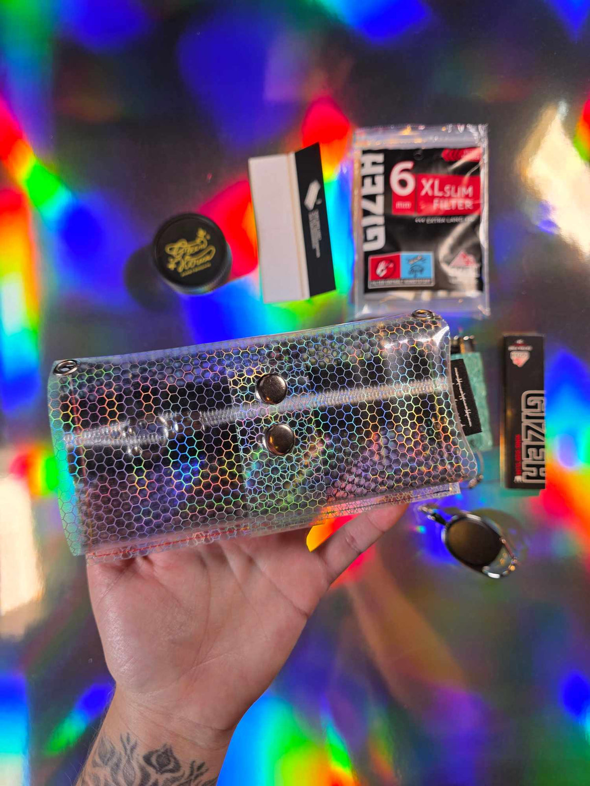 Jelly Tabakbeutel, Transparent, Hexa Holographic