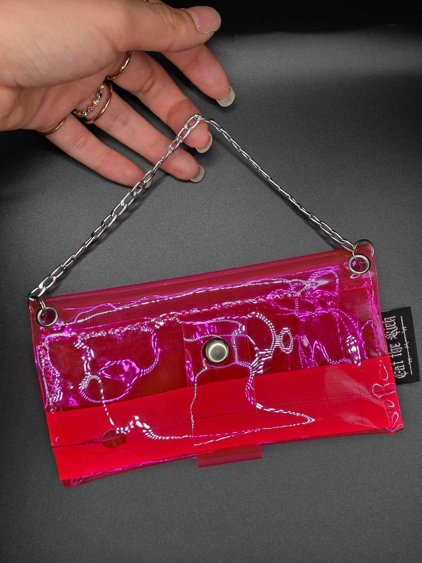 Vinyl Tabaktasche, Transparent, pink