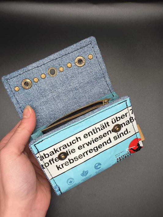 10.2 wallet - upcycled, blue leo lining