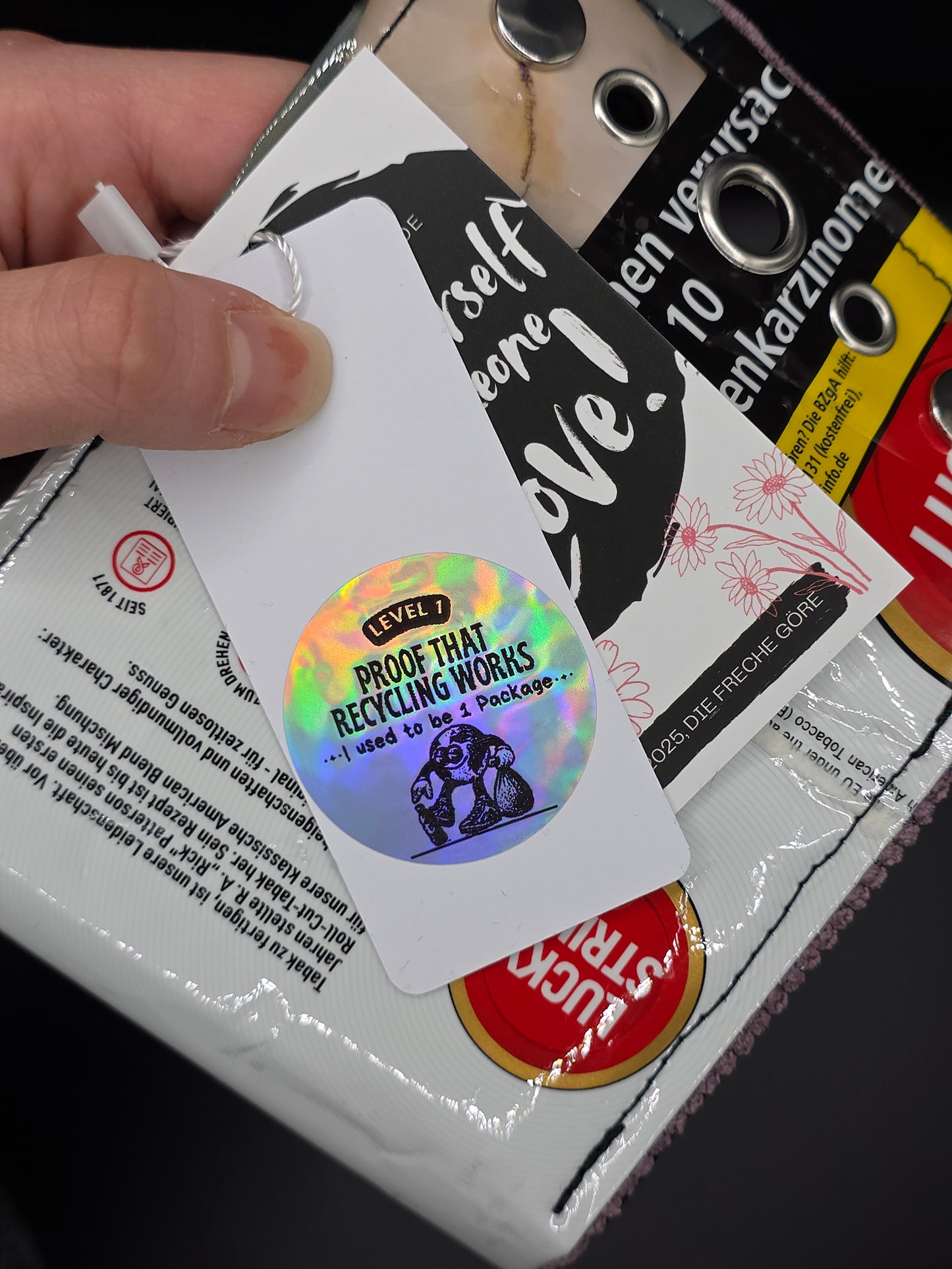 9.3 wallet, upcycled, white cats