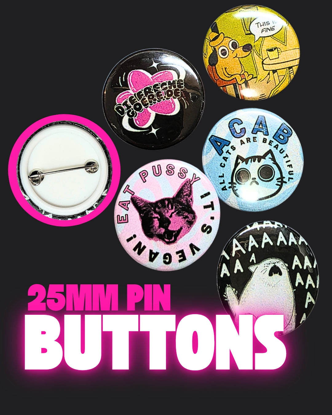 Pin buttons, 25 mm