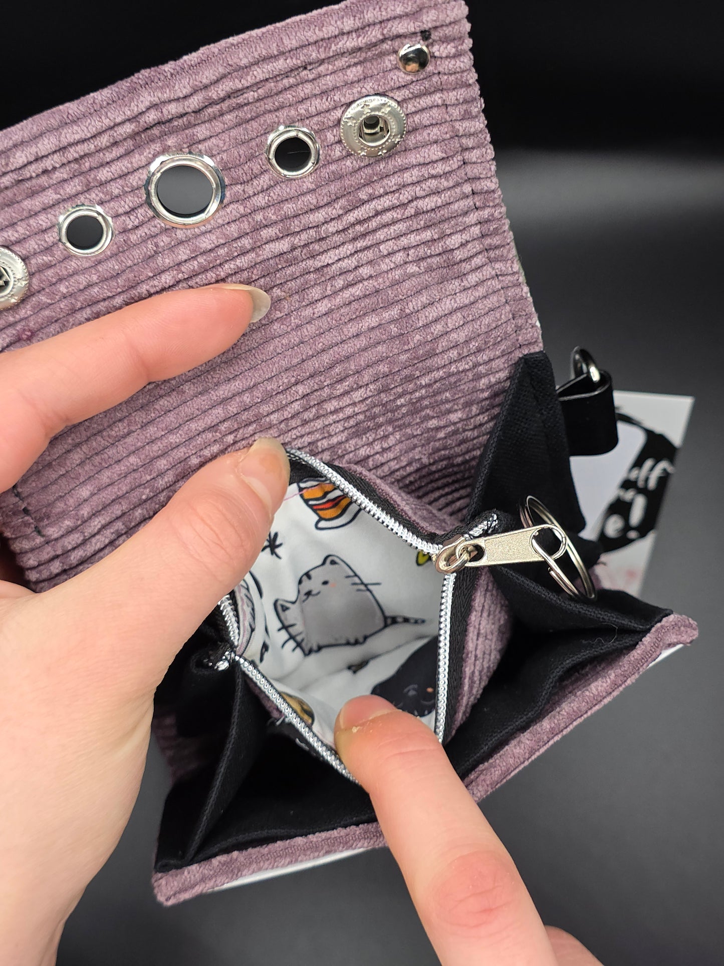 9.3 wallet, upcycled, white cats