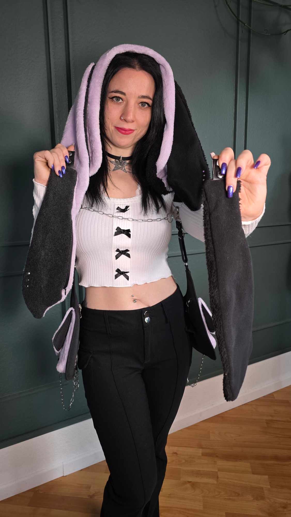 AB1.3 Pierced Bunny Holster Bag, lilac/black reversible Hood