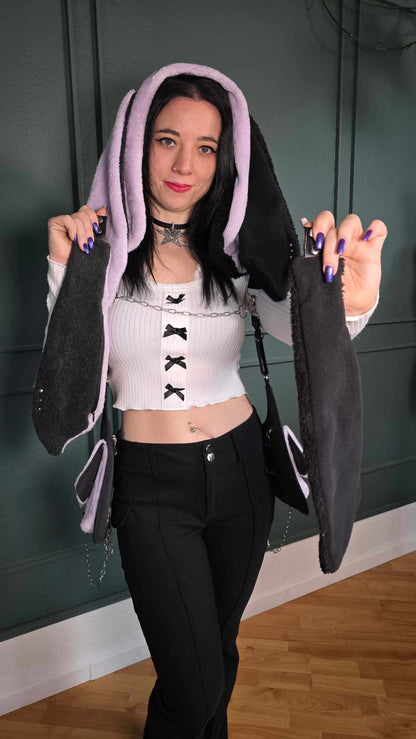 AB1.3 Pierced Bunny Holster Bag, lilac/black reversible Hood
