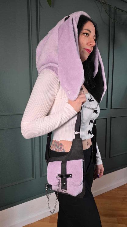 AB1.3 Pierced Bunny Holster Bag, lilac/black reversible Hood