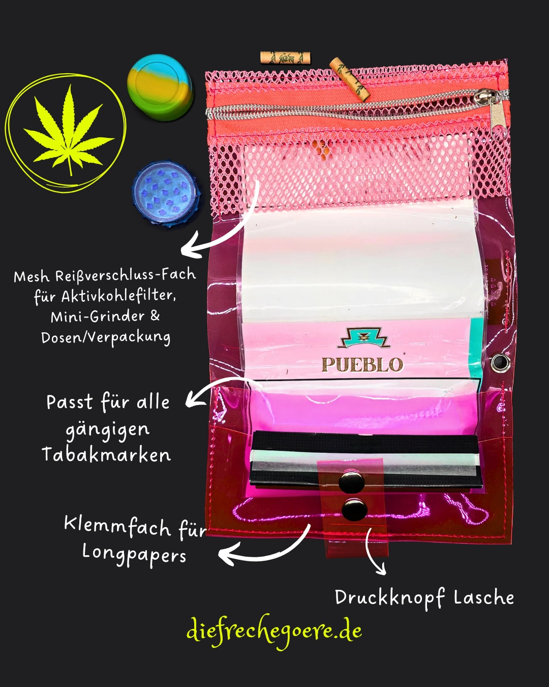 Vinyl Tabaktasche, Transparent, pink