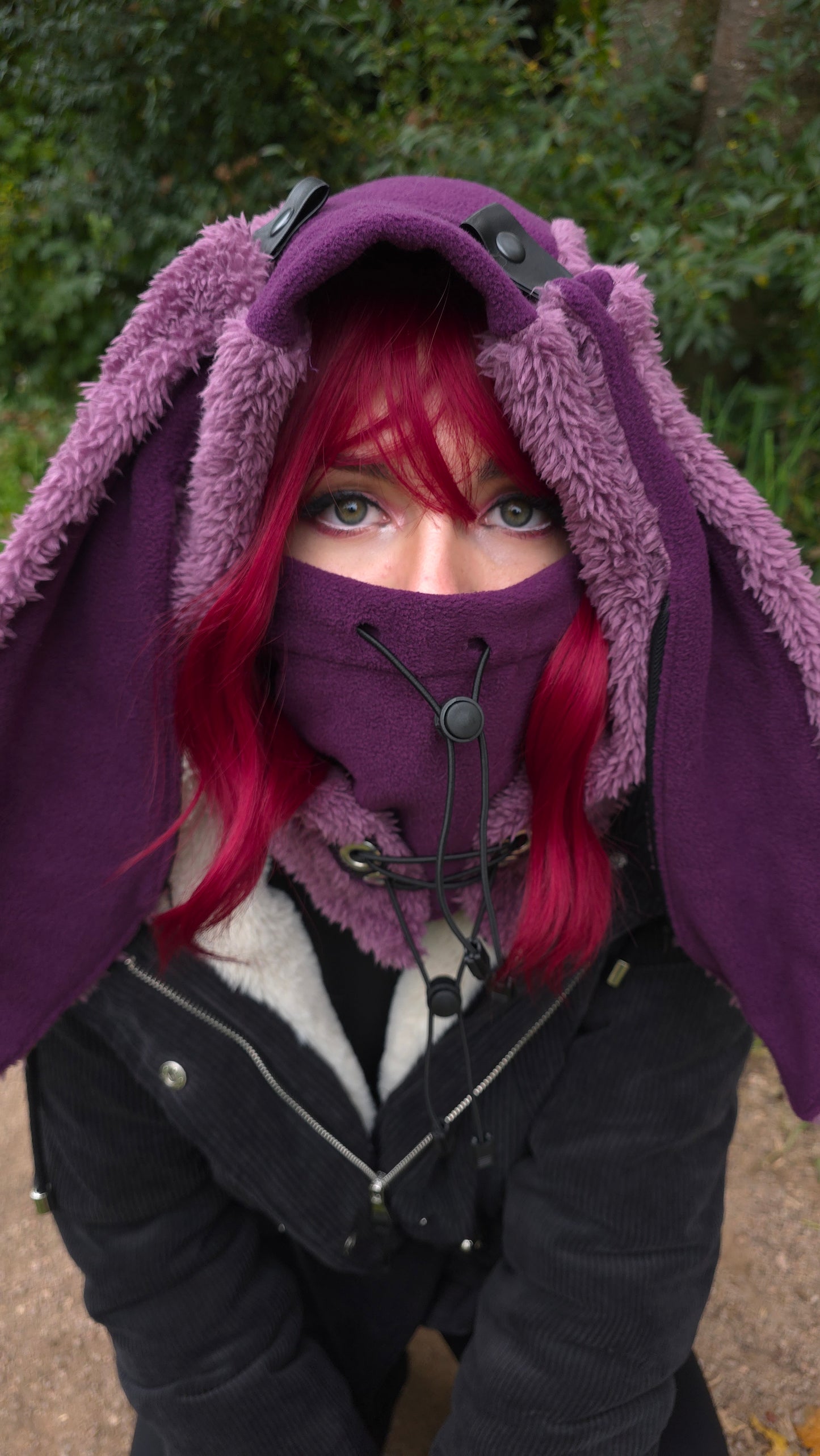 1.2 Bunny Balaclava, hidden ear pockets, mauve
