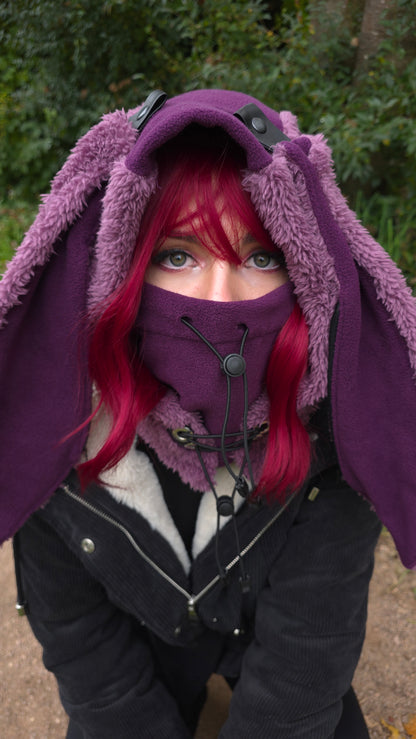 1.2 Bunny Balaclava, hidden ear pockets, mauve