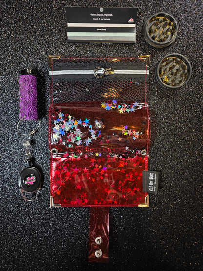 ☆ Shaker+Charms Jelly Tabakbeutel, Transparent, Rot Sterne