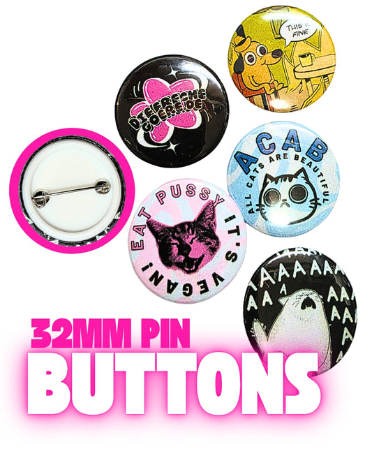 Pin buttons, 32 mm