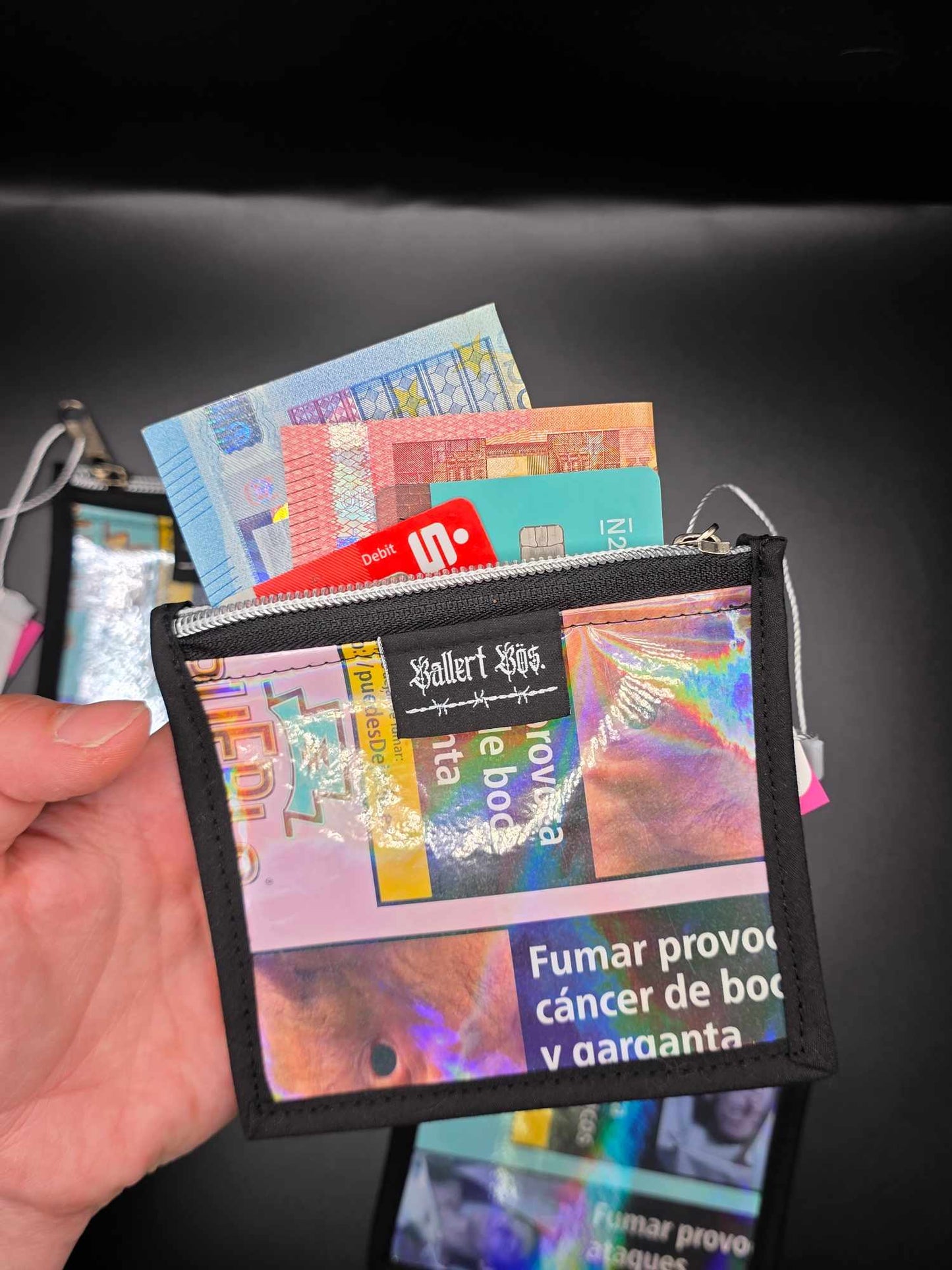 ✨️Holo✨️ MZ3.1-3 Mini Zip Wallets - Upcycled, rosa und blau