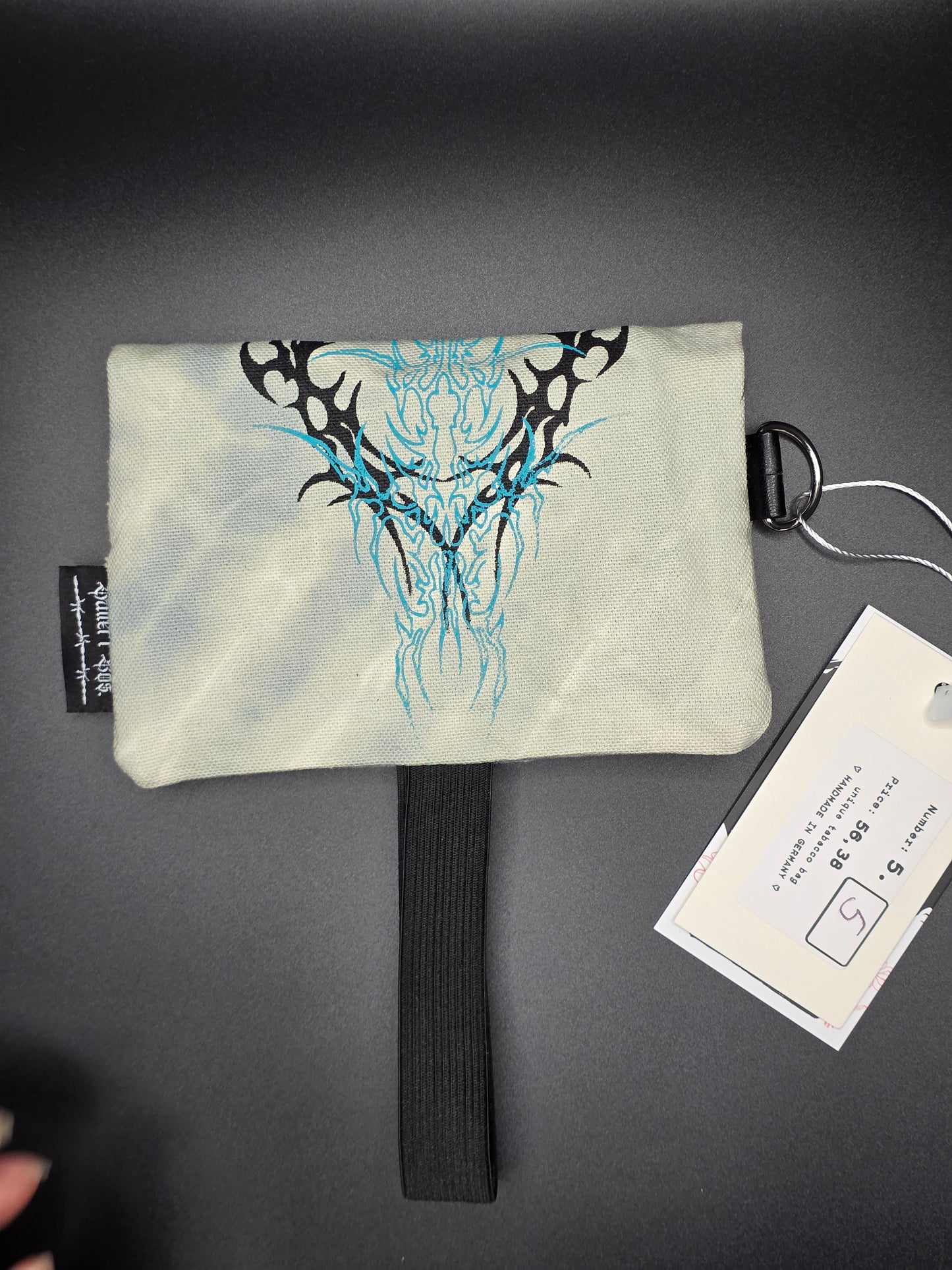 5.5 Tabacco pouch, Tribals, smokey light blue batik