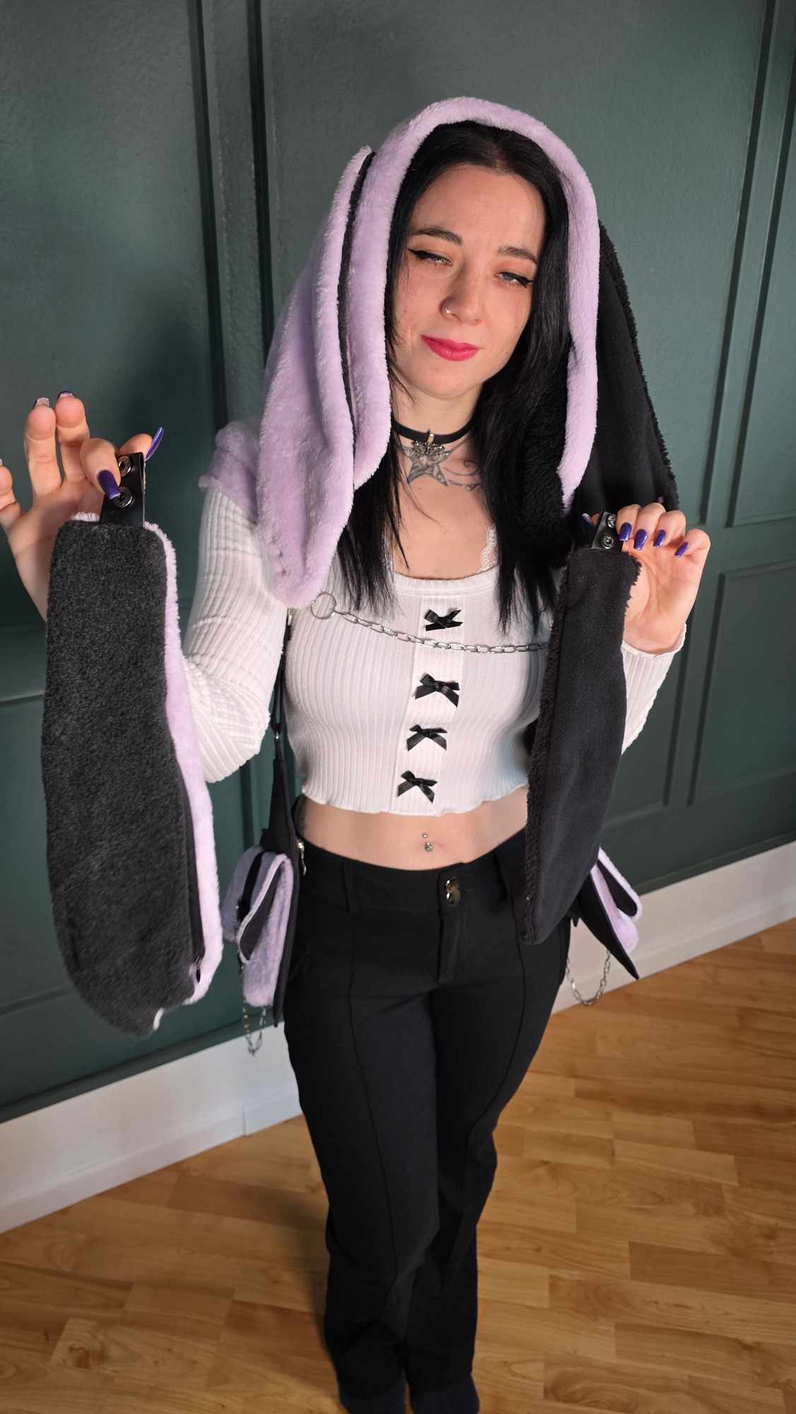 AB1.3 Pierced Bunny Holster Bag, lilac/black reversible Hood