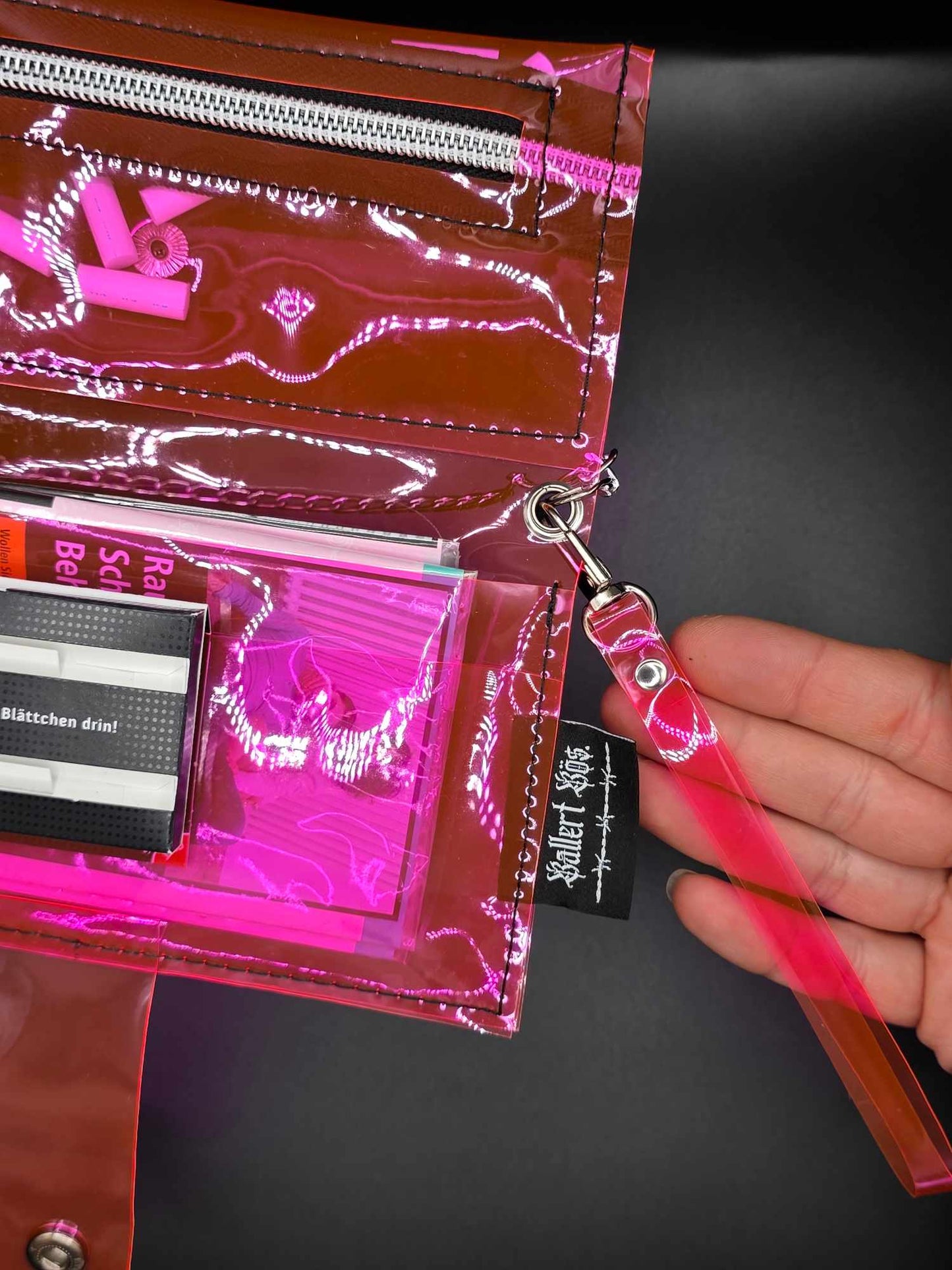 Vinyl Tabaktasche, Transparent, pink