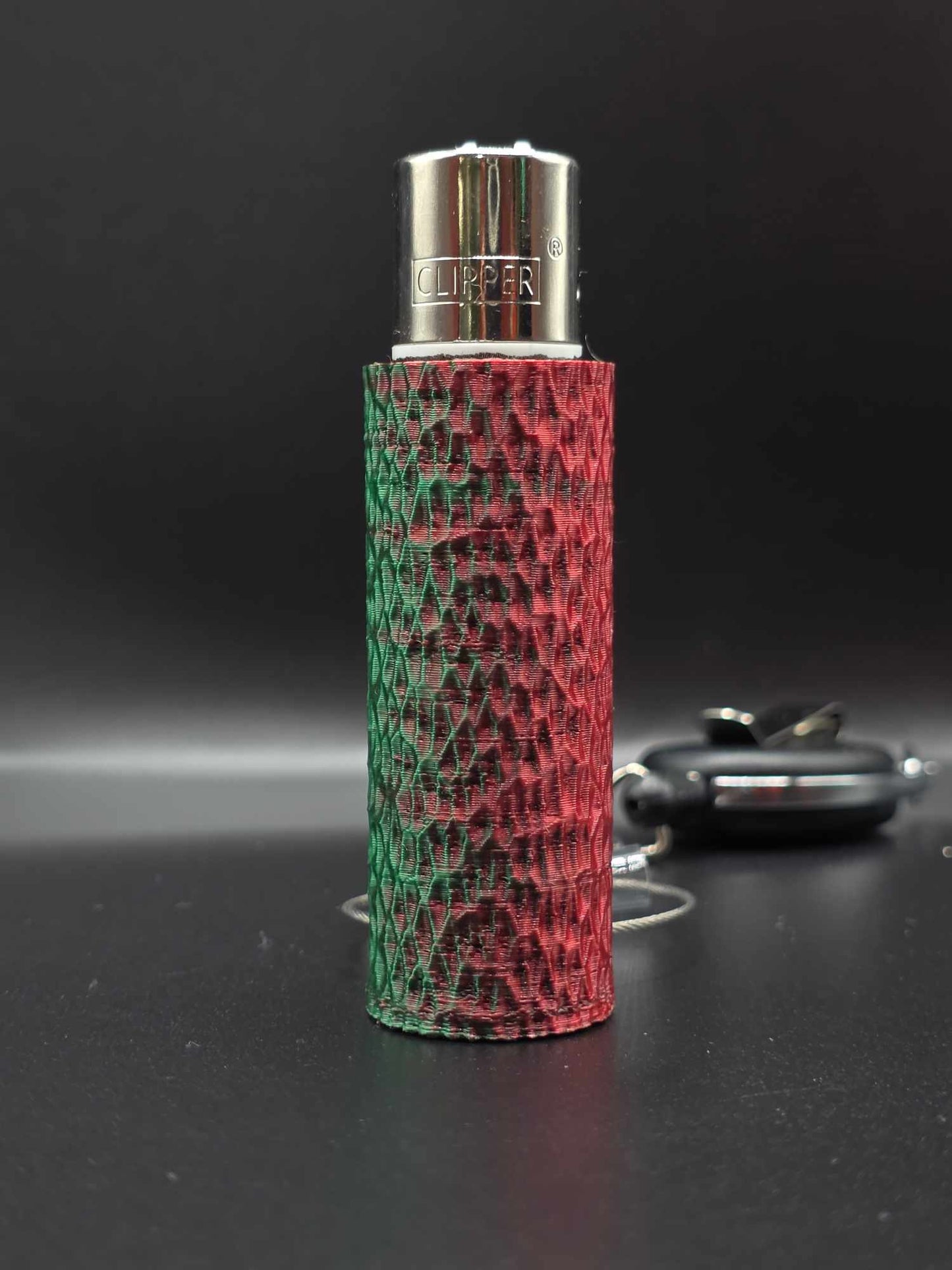 Trippy 3D Feuerzeug, ripples, grün-rot