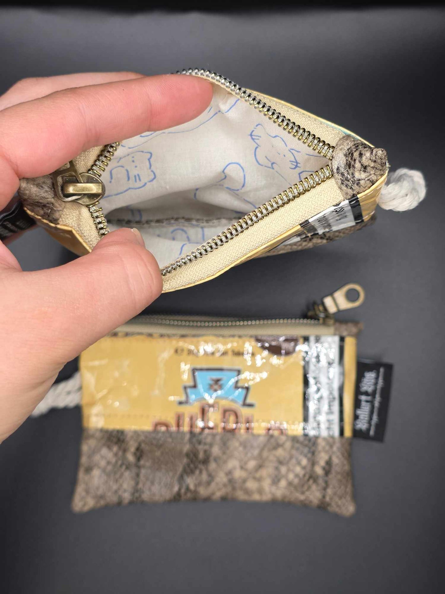 mini zip wallet - Upcycled, beige-snake 1