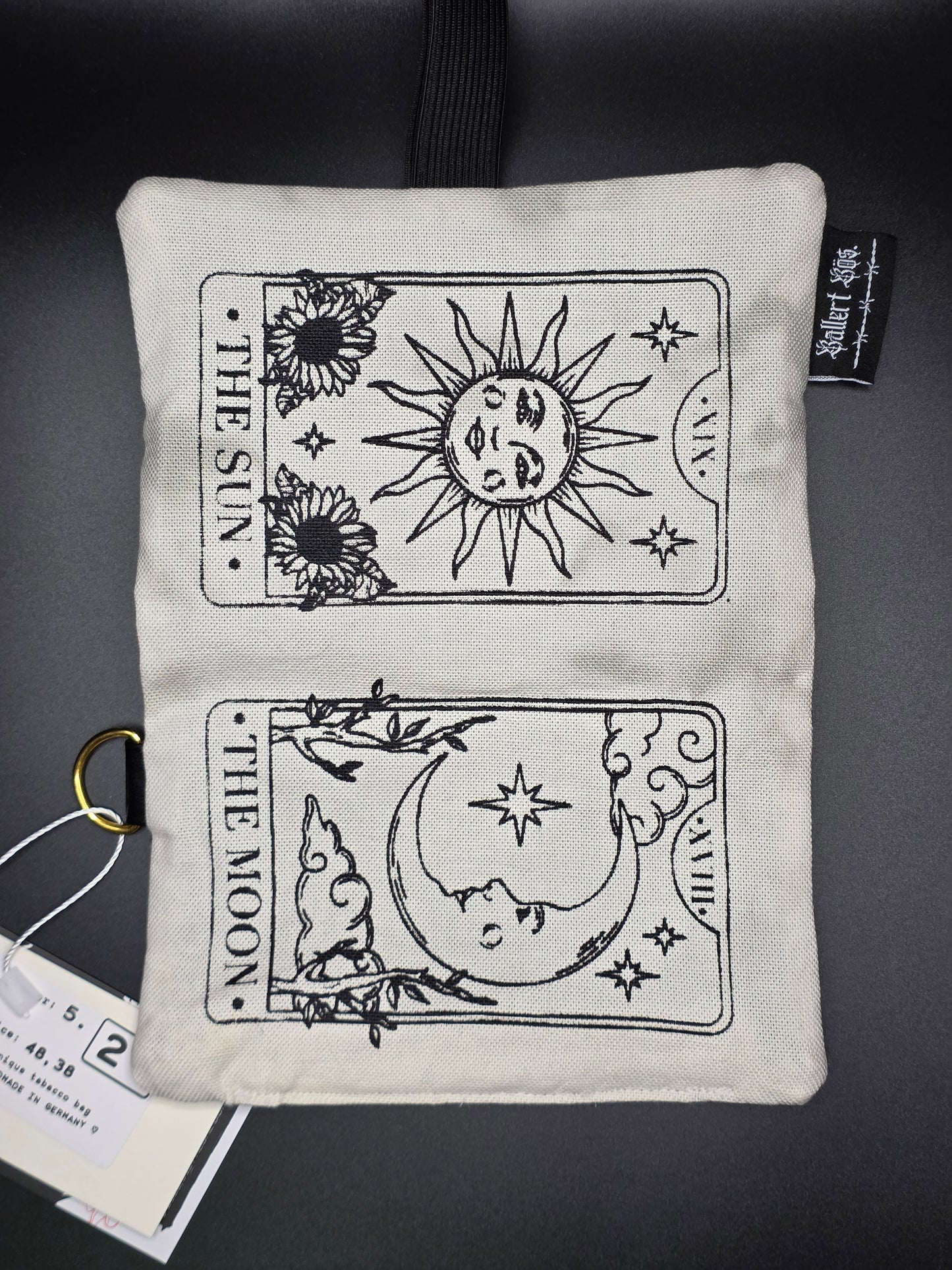5.2 Tabacco pouch, Sun&Moon Tarot, smokey gray batik