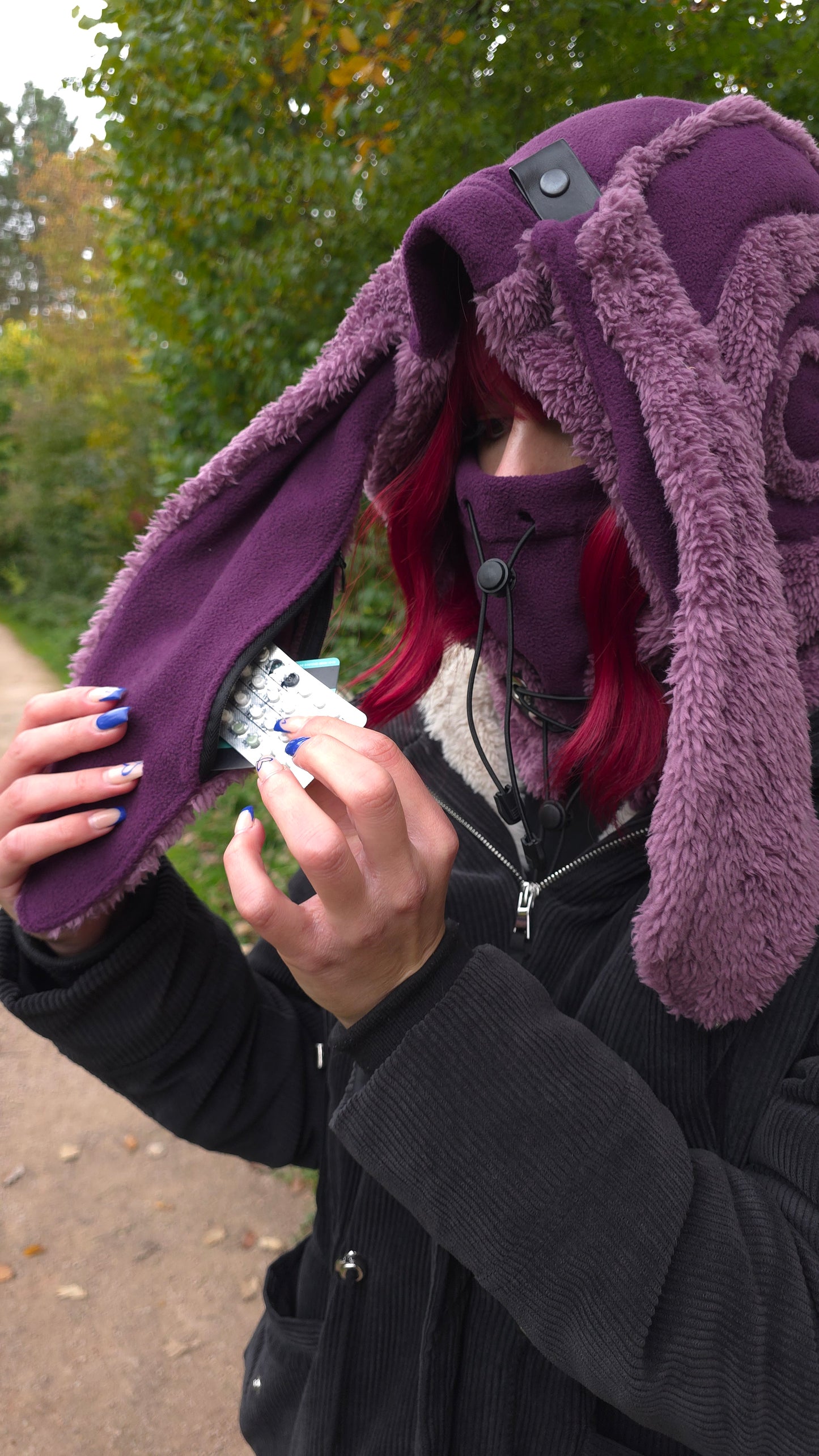 1.2 Bunny Balaclava, hidden ear pockets, mauve