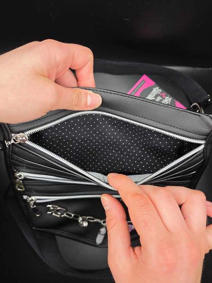 LB3.2-4 Leg Bag, black faux leather, silver
