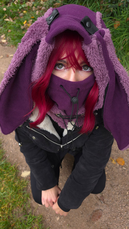 1.2 Bunny Balaclava, hidden ear pockets, mauve
