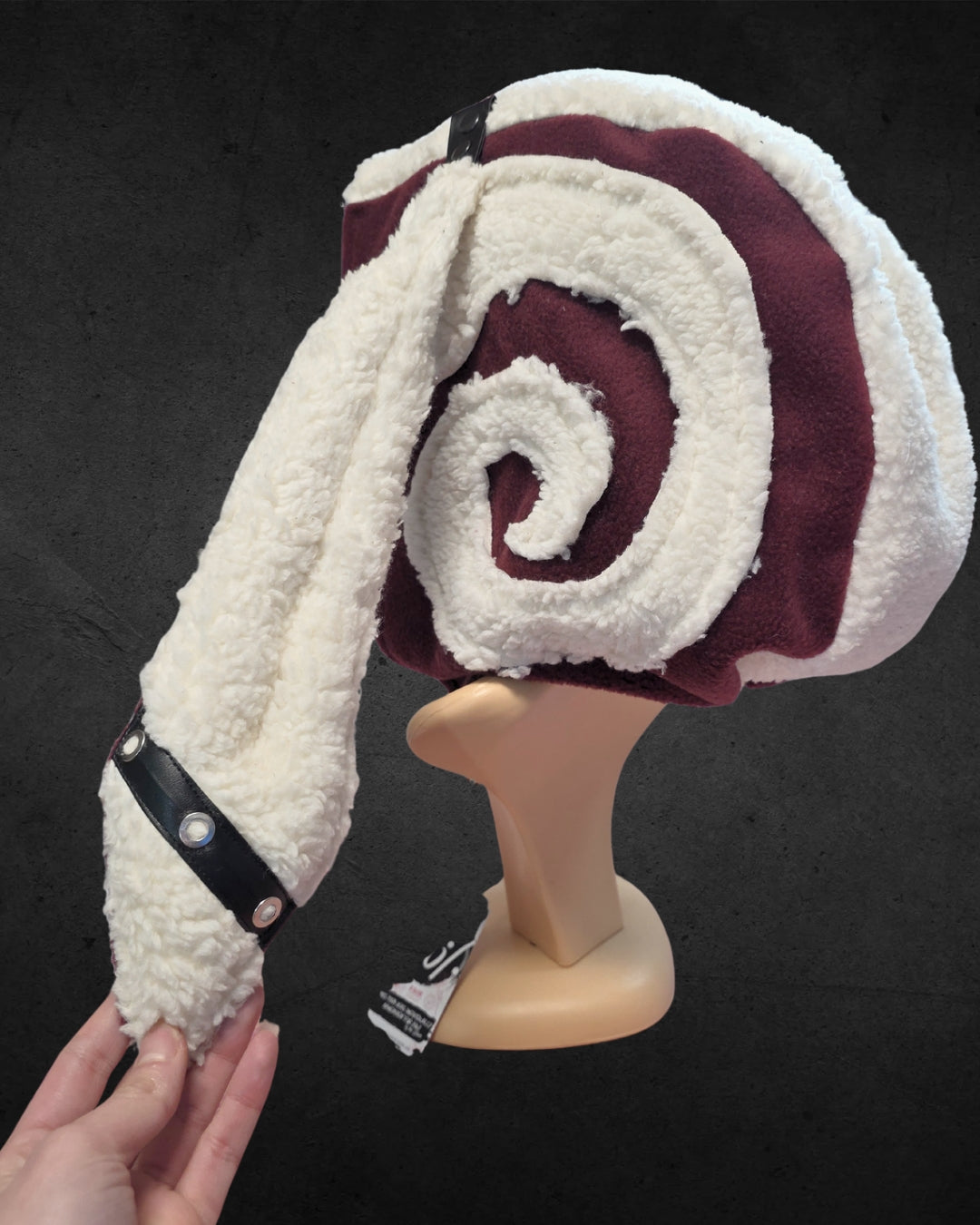 2.1 Bunny Hood, red fleece, white teddy spiral, puffy ears