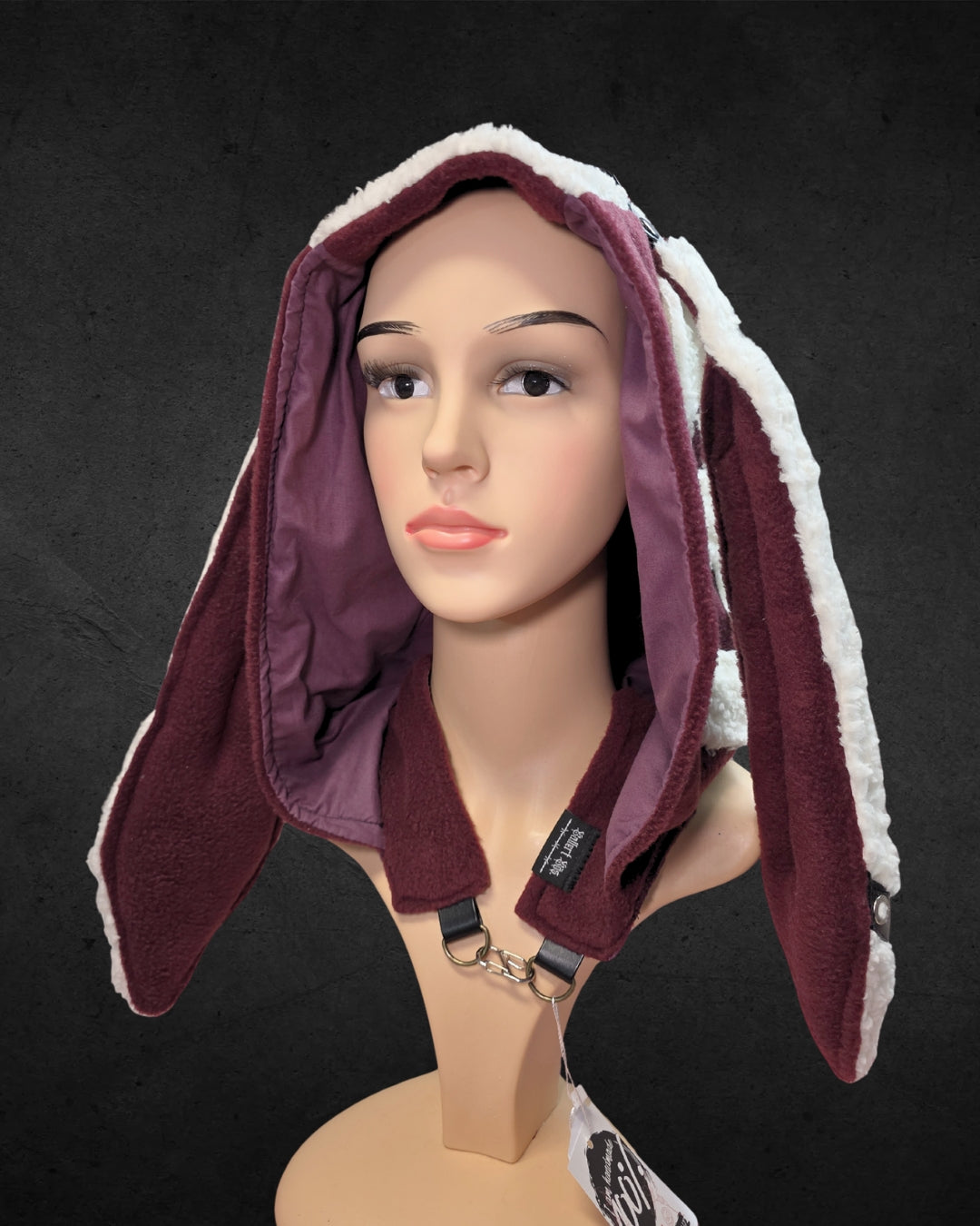 2.1 Bunny Hood, red fleece, white teddy spiral, puffy ears