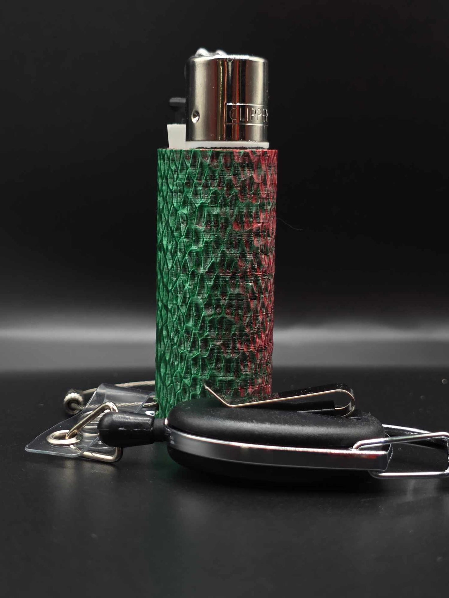 Trippy 3D Feuerzeug, ripples, grün-rot