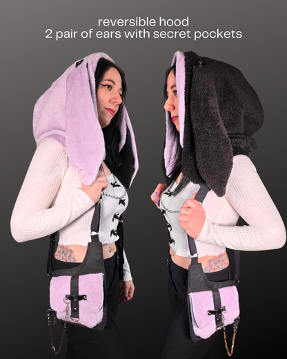 AB1.3 Pierced Bunny Holster Bag, lilac/black reversible Hood