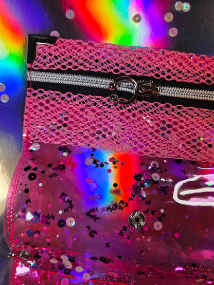 ☆ Shaker+Charms Jelly Tabakbeutel, Transparent, Pink Butterfly
