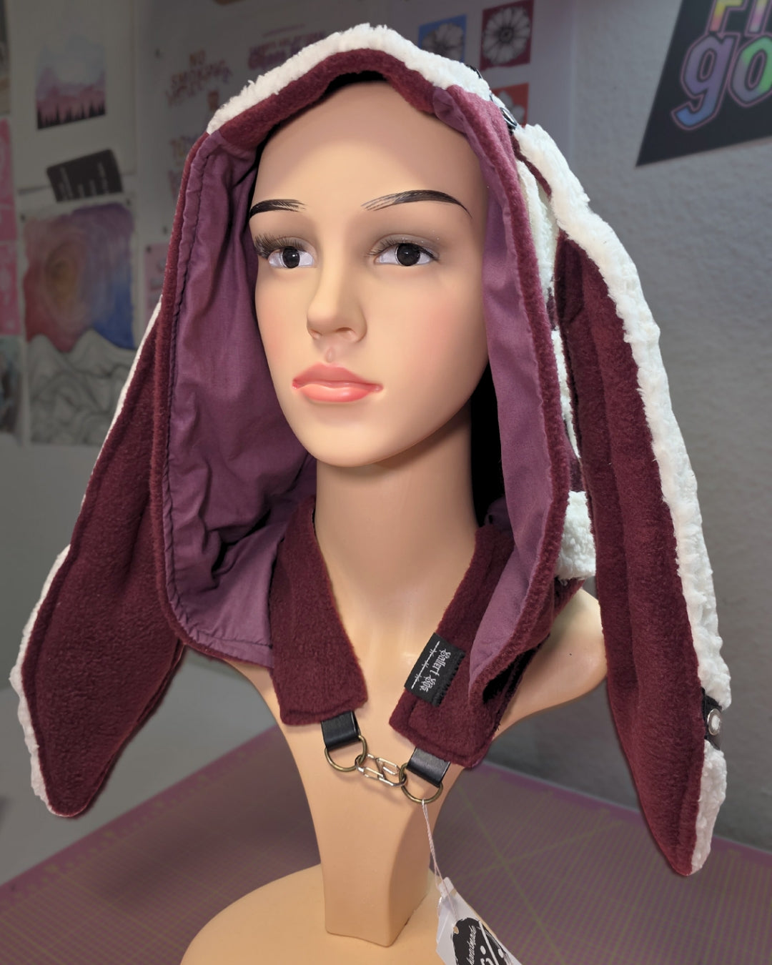 2.1 Bunny Hood, red fleece, white teddy spiral, puffy ears