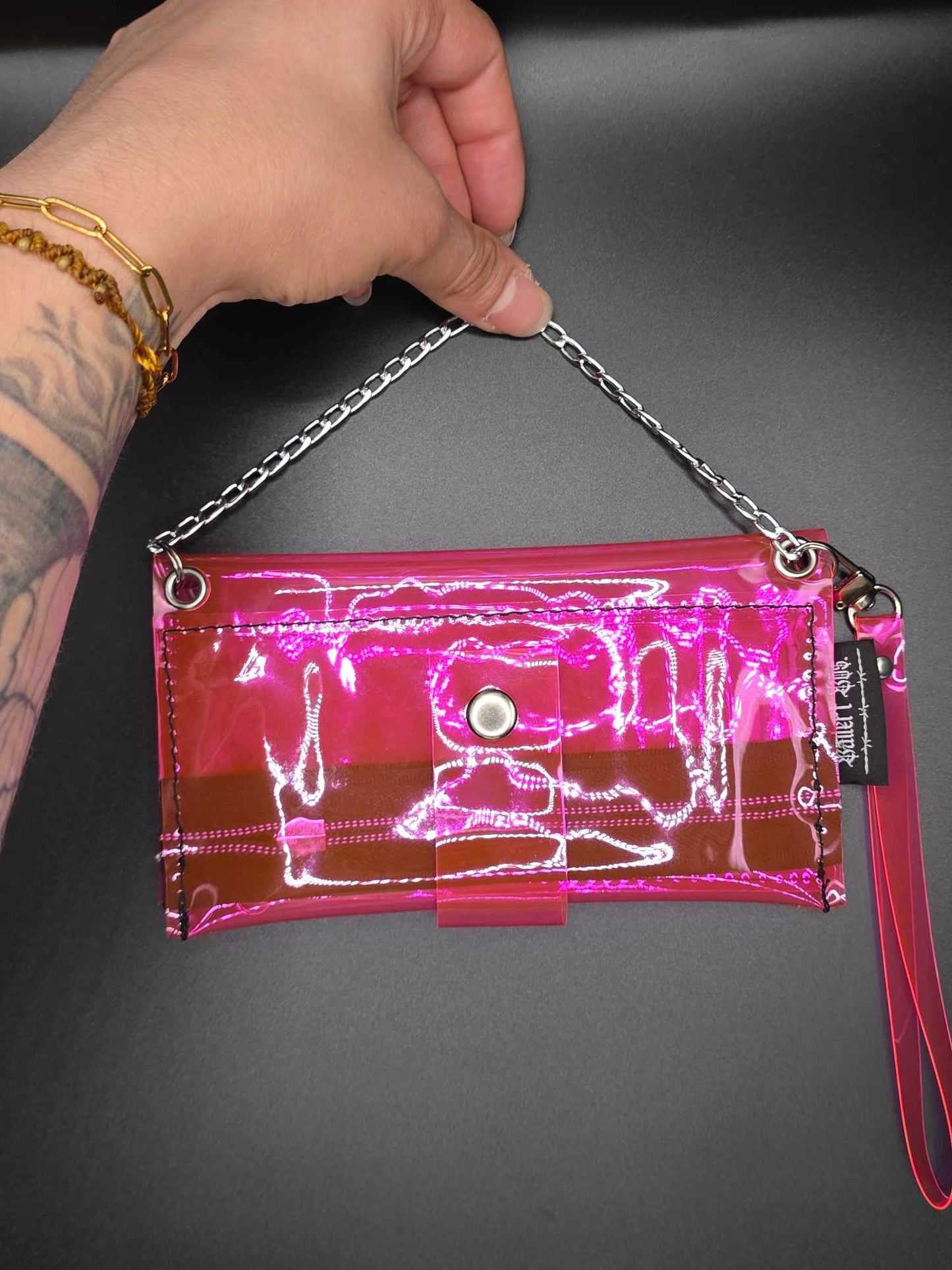 Vinyl Tabaktasche, Transparent, pink