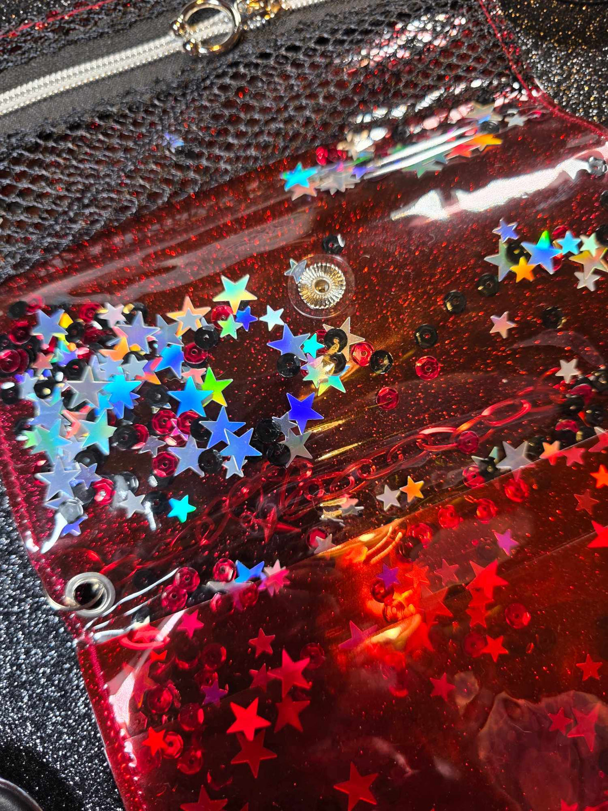 ☆ Shaker+Charms Jelly Tabakbeutel, Transparent, Rot Sterne