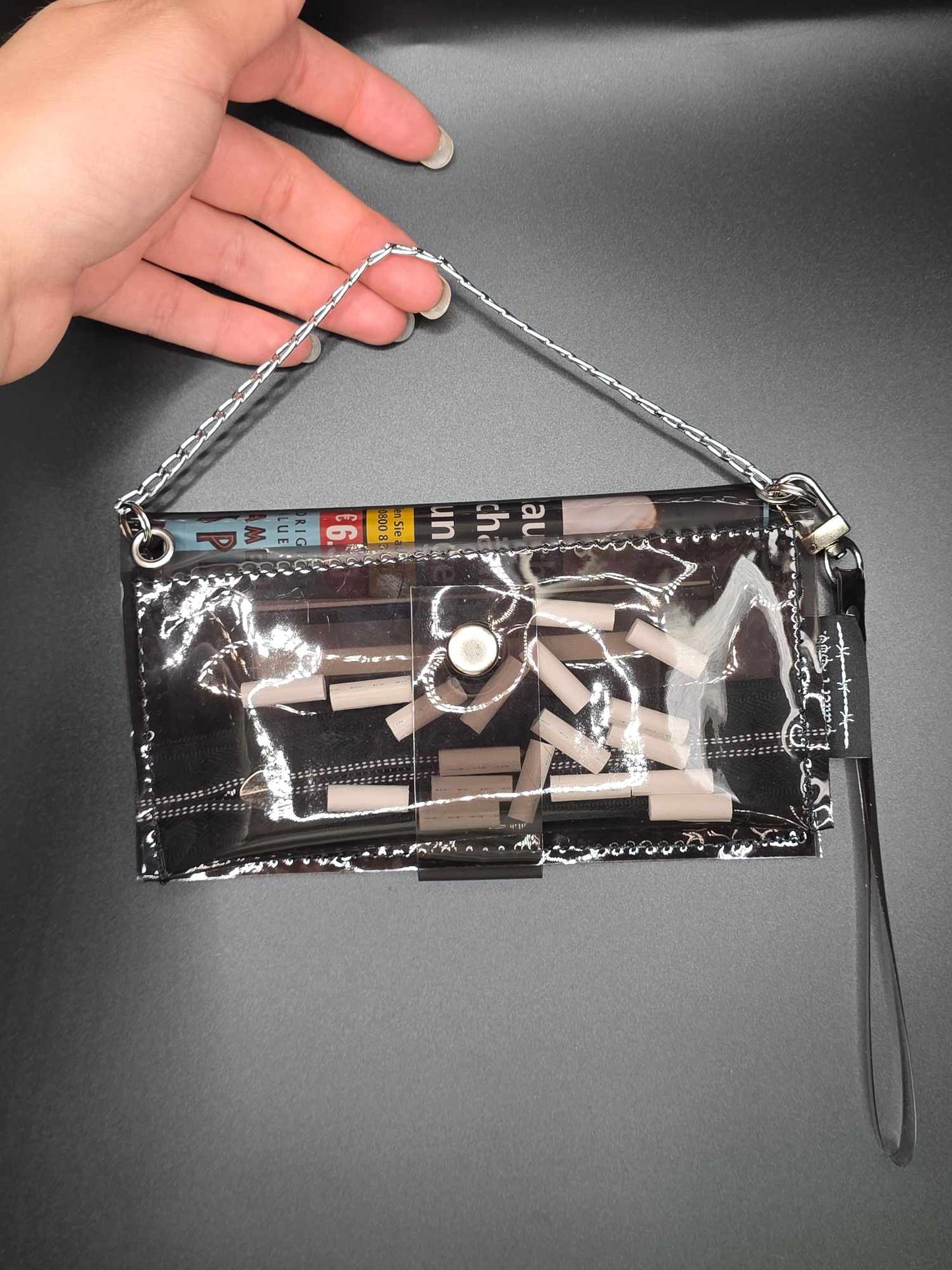 Vinyl Tabaktasche, Transparent, schwarz